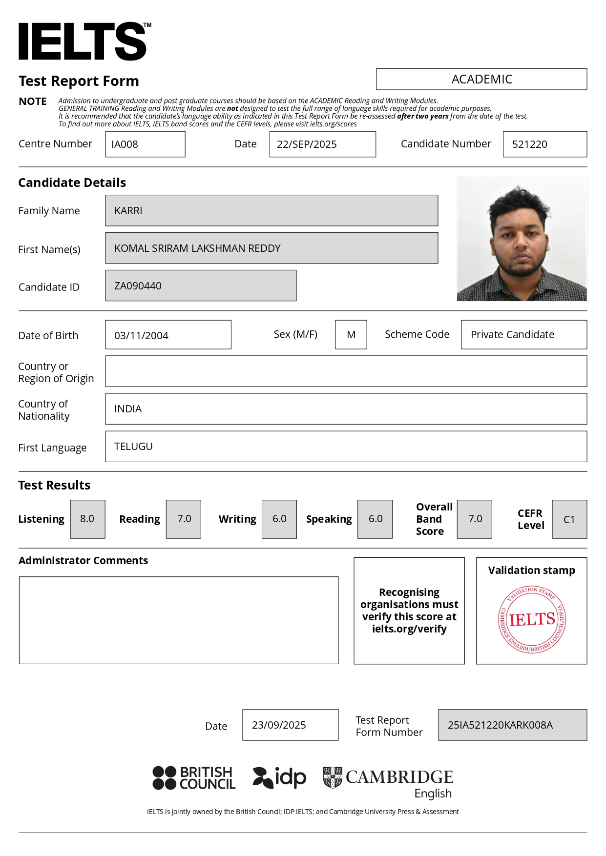 IELTS Certificate